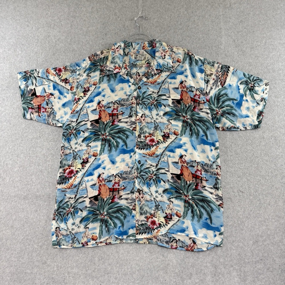 Avanti Hawaii Silk Pinup Babe Aloha Hawaiian Shirt Vintage 90s Surf Kahala XL